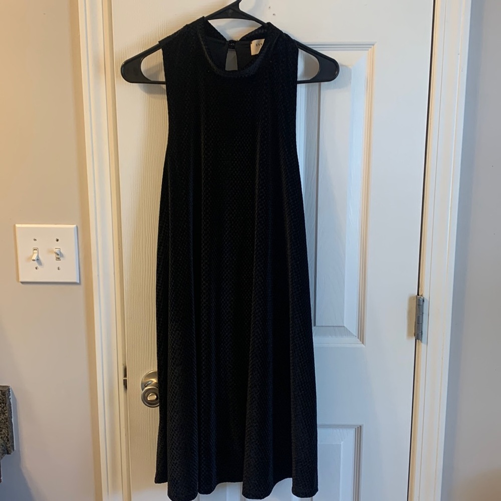 Large, black velvet turtleneck dress